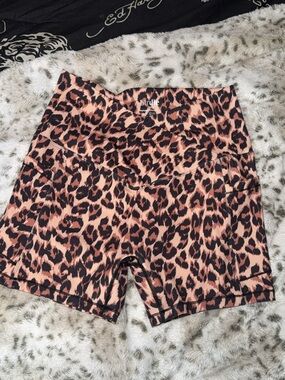 Birdies Leopard-Print High-Rise Bike Shorts in Pink and Black